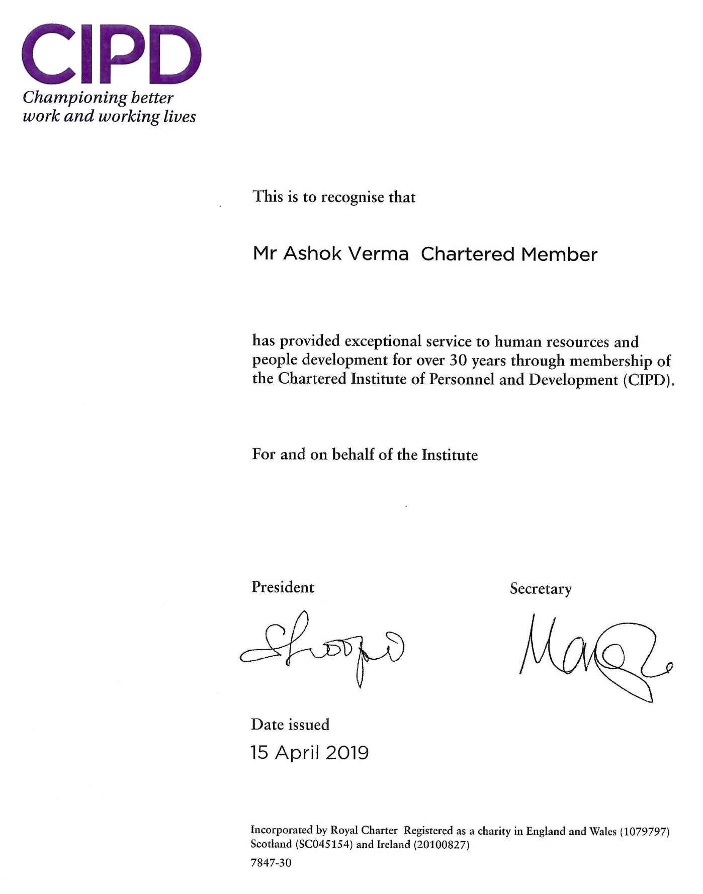 CIPD Certificate Ash Verma